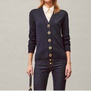 Tory Burch Black Merino Wool Simone Cardigan Size XL